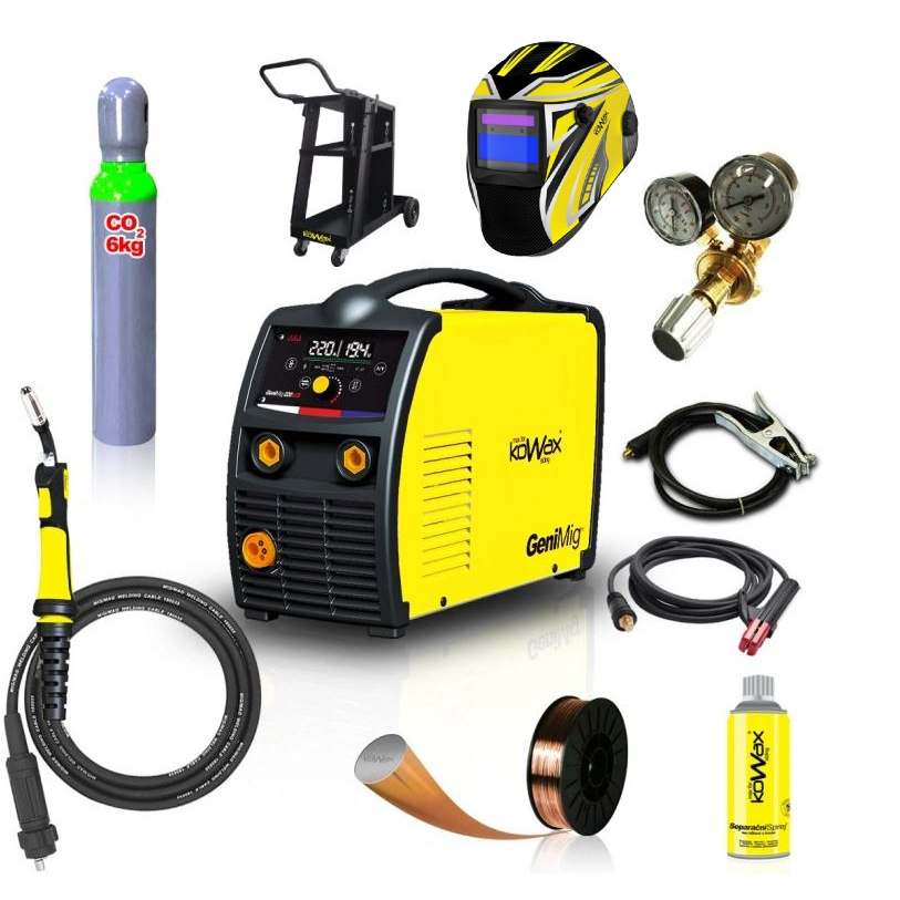 Kowax Genimig 220 LCD + Horák + Káble + Red. Ventil + Kukla + Drôt + Sprej + Vozík + Redukcia + plná Fľaša Co2 KWXSTGM220LCD_SVA01