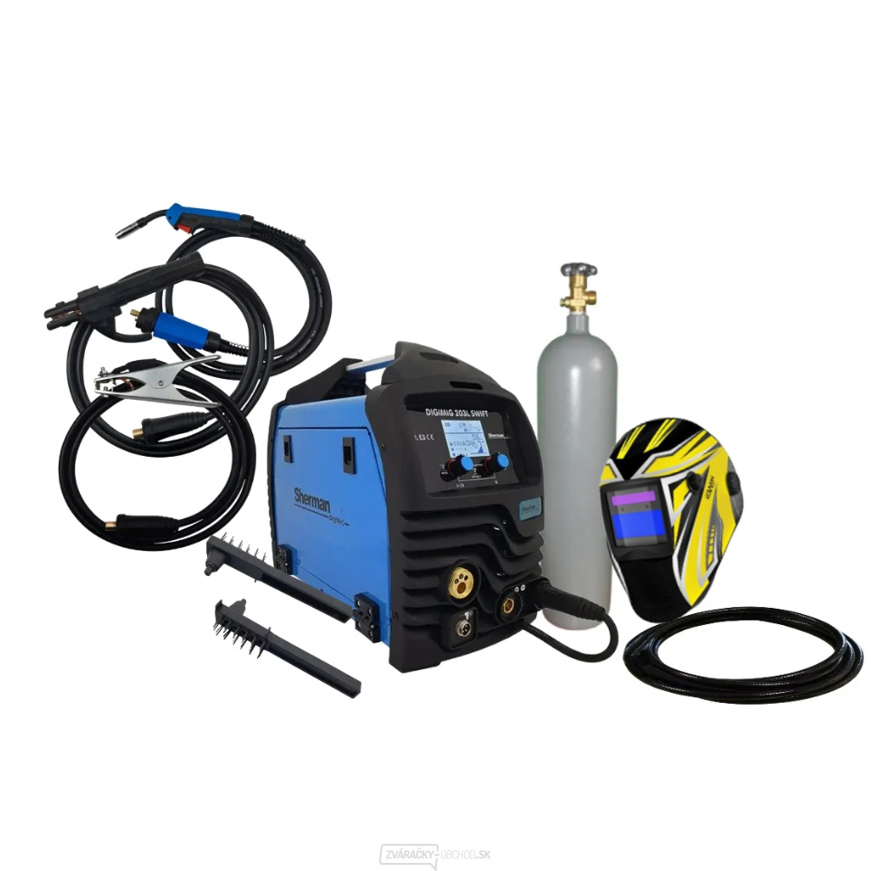 Sherman Synergická invertorová zváračka DIGIMIG 203L Swift + Horák MIG + Káble + Kukla + Ventil + plná Fľaša co2+ Plyn