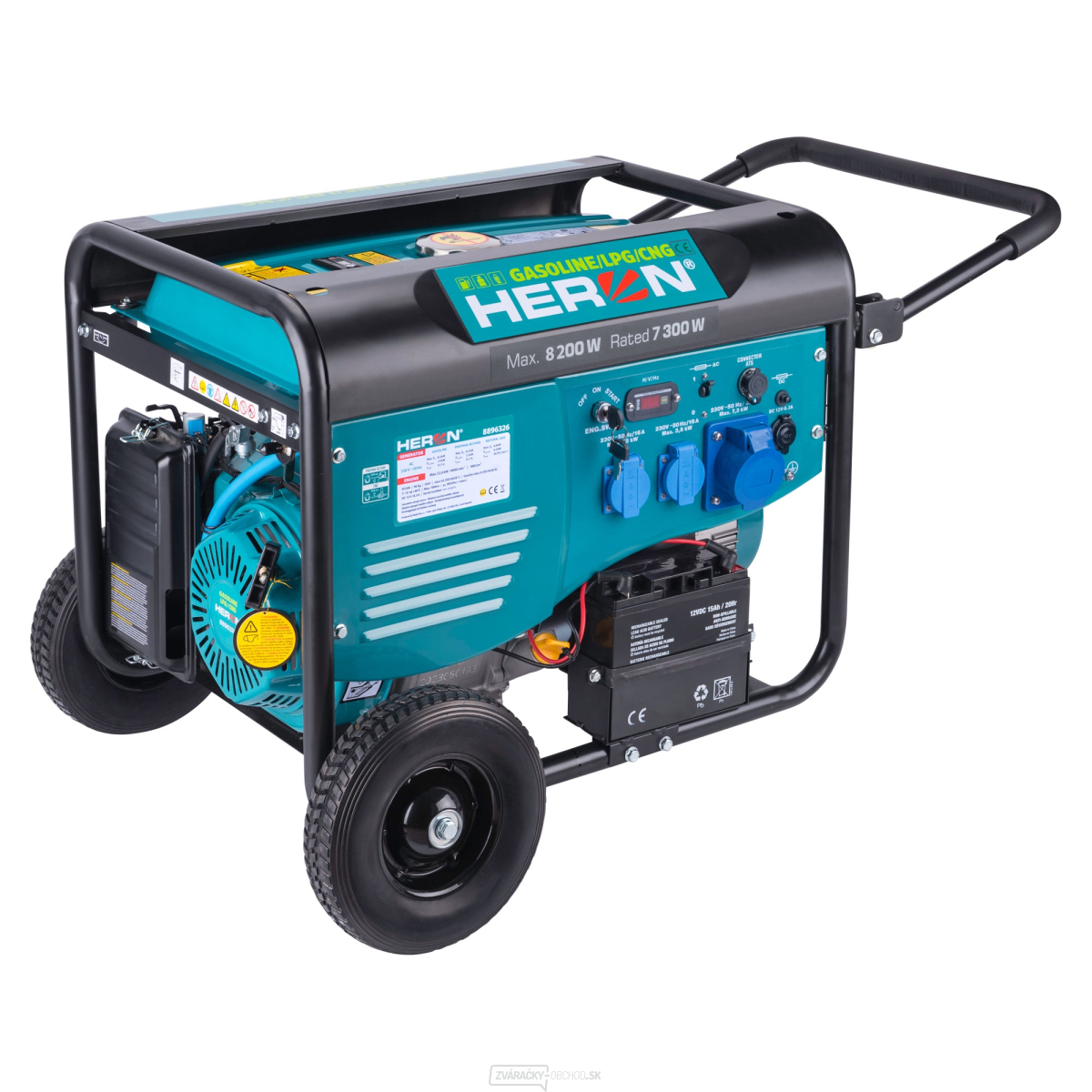 Elektrocentrála benzínová a plynová (LPG/NG) 17HP/8,2kW, elektrický štart, ATS ready, podvozok