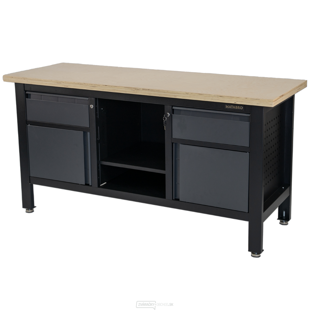 Pracovný dielenský stôl Matabro MB-TSK7522-L | 2 zásuvky | 2 skrinky | 1 polica | 1690 x 600 x 860 - 900 mm