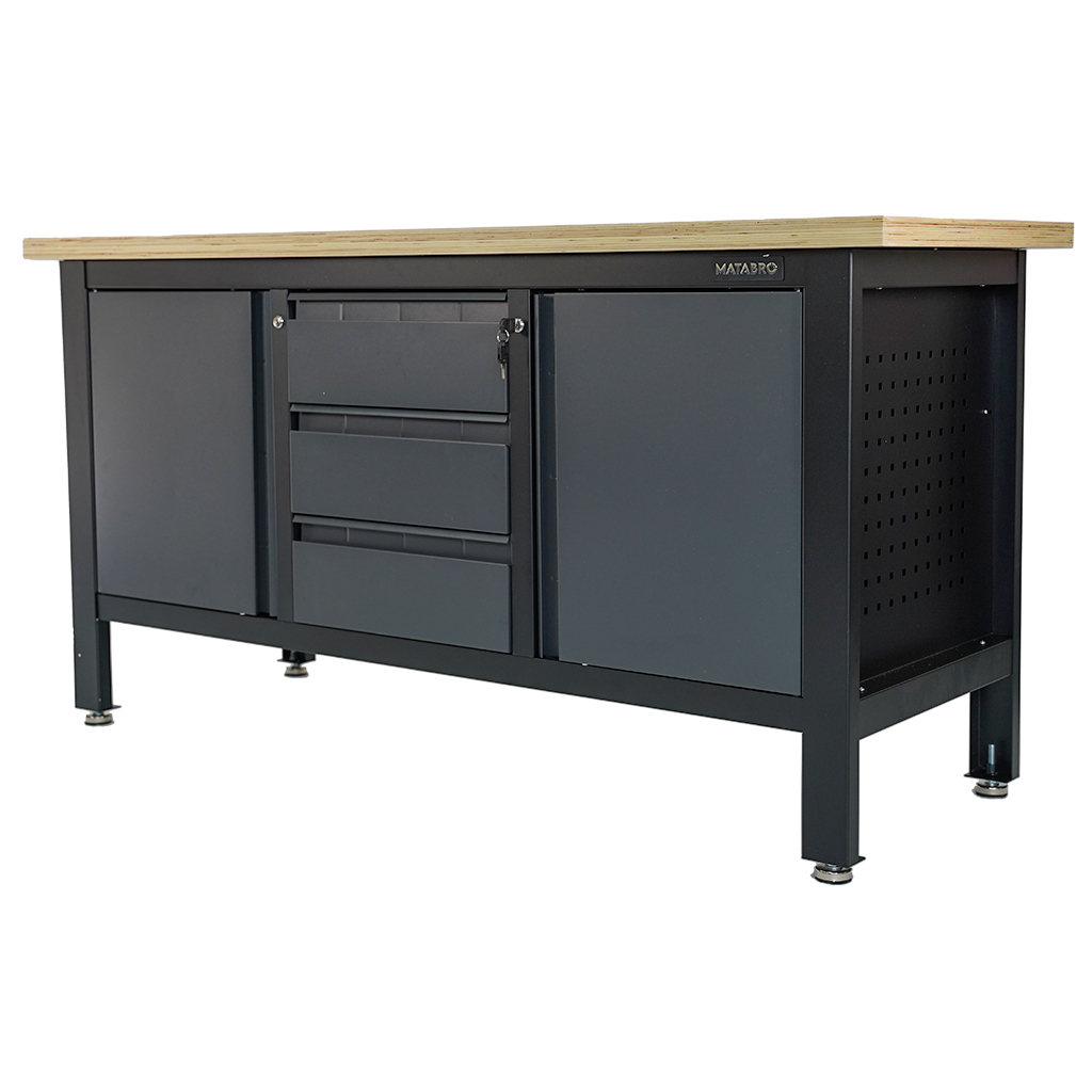 Pracovný dielenský stôl Matabro MB-TSK7523-L | 3 zásuvky | 2 skrinky | 1690 x 600 x 860 - 900 mm