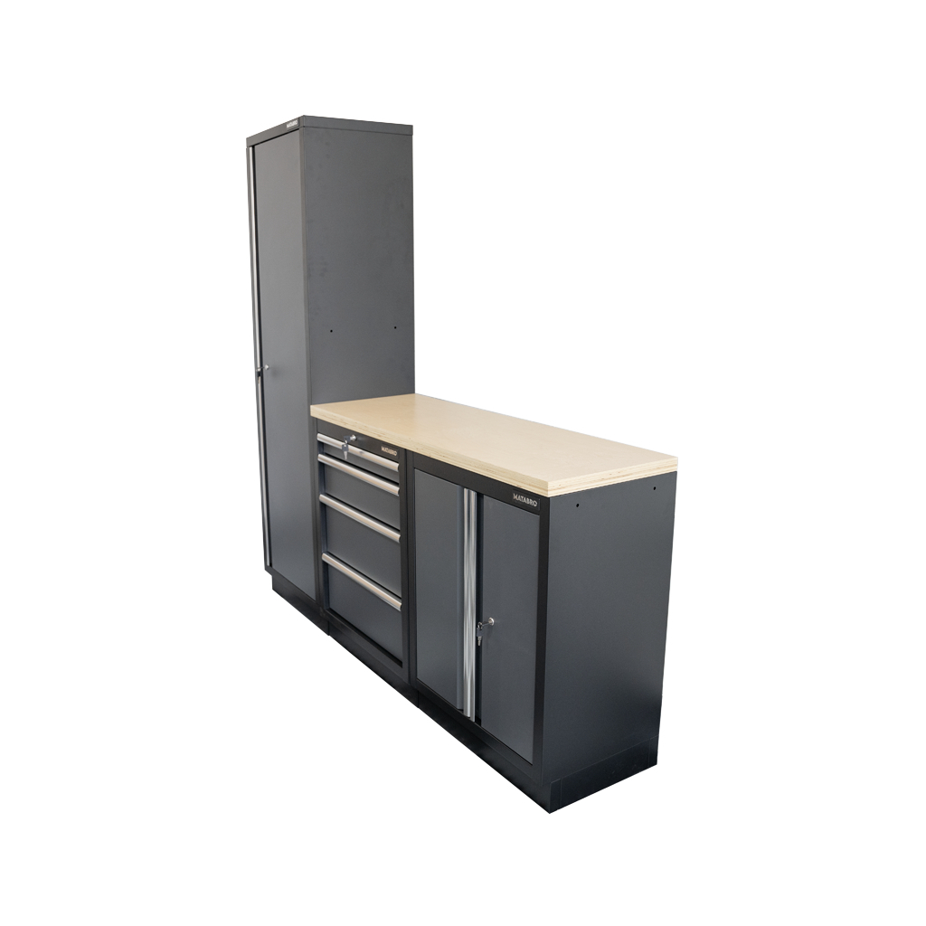 AKČNÝ SET Zostava 3 ks dielenského nábytku SET-CA01017 s drevenou pracovnou doskou MB-TGW53