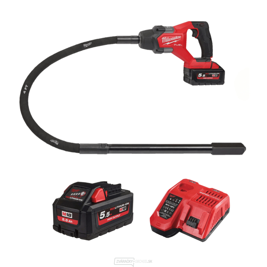 Milwaukee M18 FCVN12-551 (1,2 m) Aku ponorný vibrátor na betón, Aku M18 HB5.5 + M12-18 FC, 4933479597