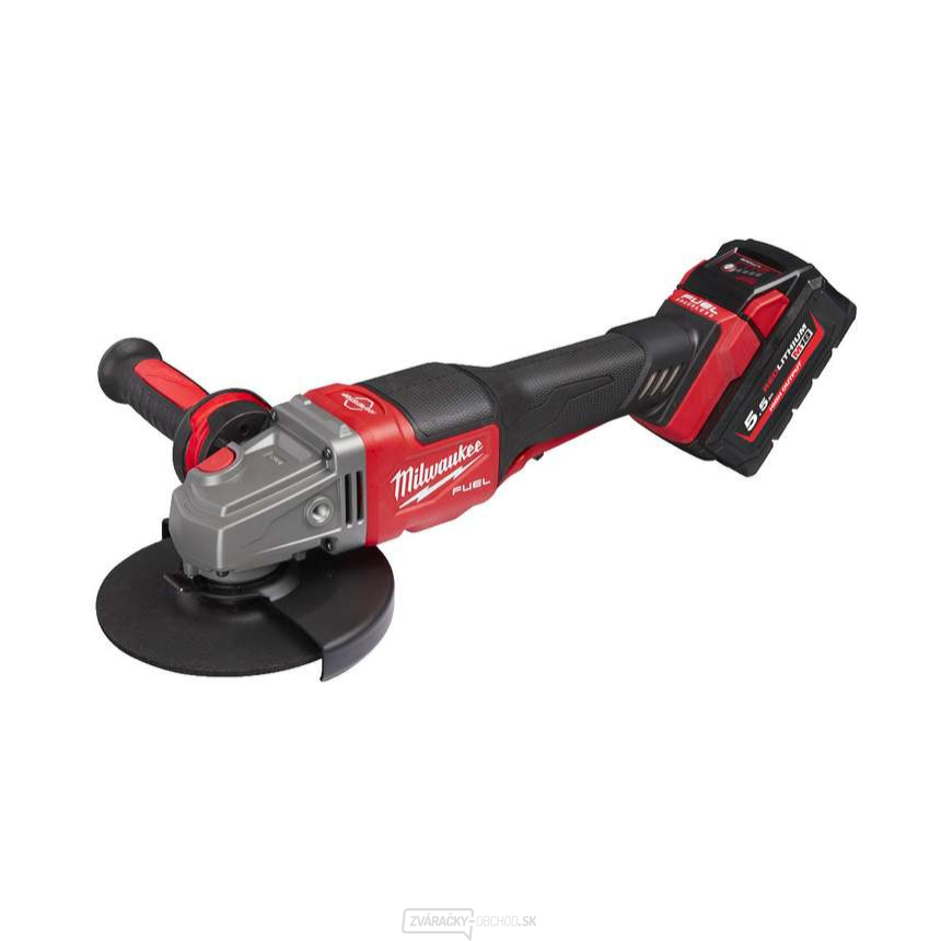Akumulátorová uhlová brúska 125 mm Milwaukee M18 FHSAG125XPDB-552X s kolískovým spínačom, 2x Aku (18 V, 5,5 Ah), 4933471080