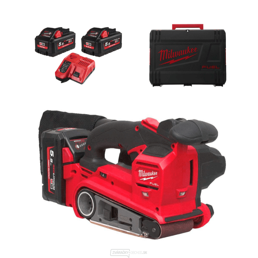 Milwaukee M18 FBTS75-552X pásová brúska s káblom, 75 x 457 mm, 2x Aku (18V, 5,5 Ah), 4933479615