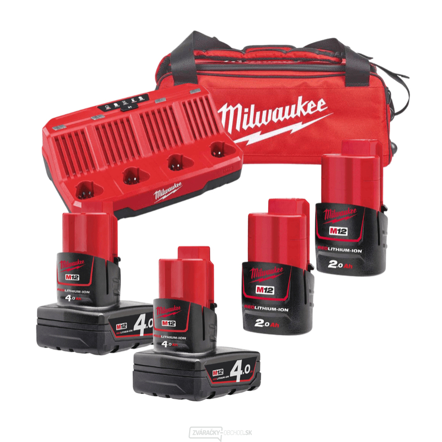 Nabíjacia súprava batérií Milwaukee M12 NRG-424b, 2x batéria M12 B2 a 2x batéria M12 B4 + nabíjačka M12 C4 + taška, 4933471772 gallery main image