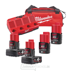 Nabíjacia súprava batérií Milwaukee M12 NRG-424b, 2x batéria M12 B2 a 2x batéria M12 B4 + nabíjačka M12 C4 + taška, 4933471772 gallery main image