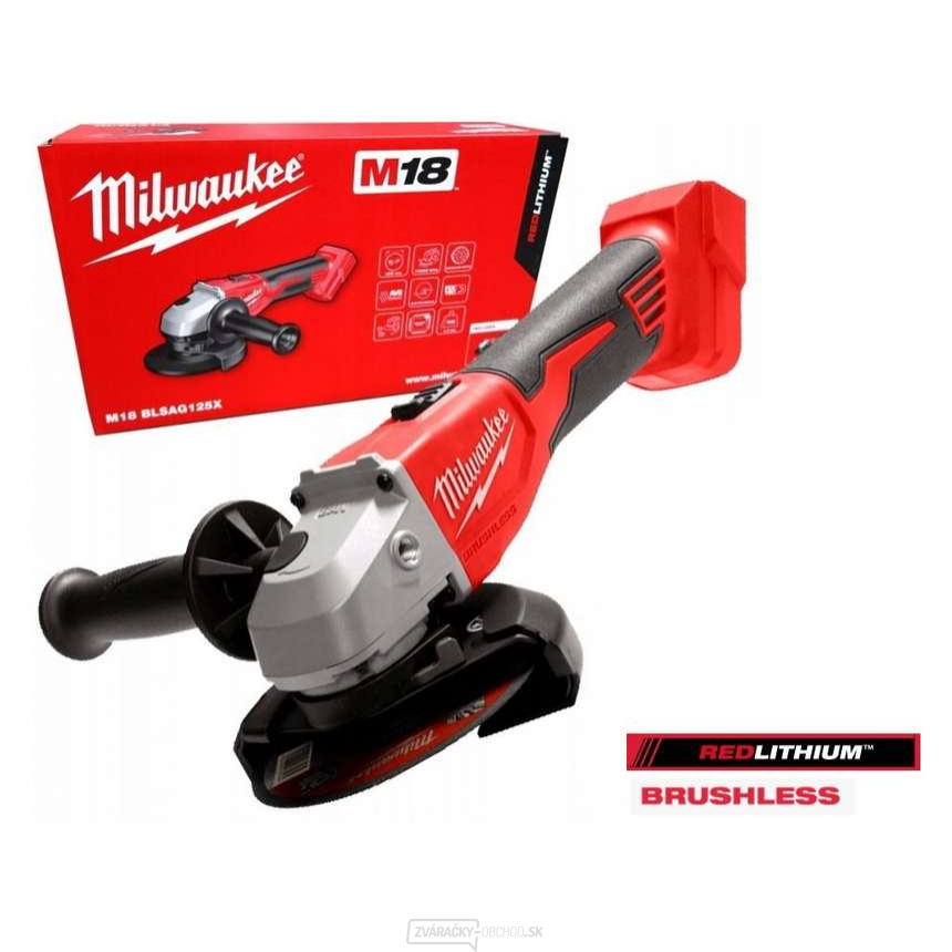 Akumulátorová uhlová brúska 125 mm Milwaukee M18 BLSAG125X-0 s posuvným spínačom, bez batérie, 4933492643