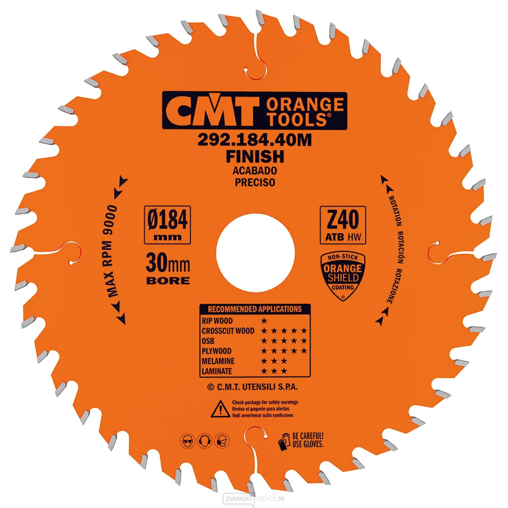CMT Orange Pílový kotúč pre elektronáradie, finálny rez - D184x2,6 d30 Z40 HW