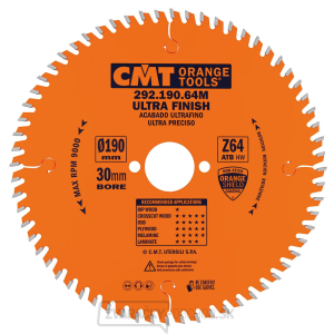 CMT Orange Pílový kotúč pre elektronáradie, finálny rez - D190x2,6 d30 Z64 HW gallery main image