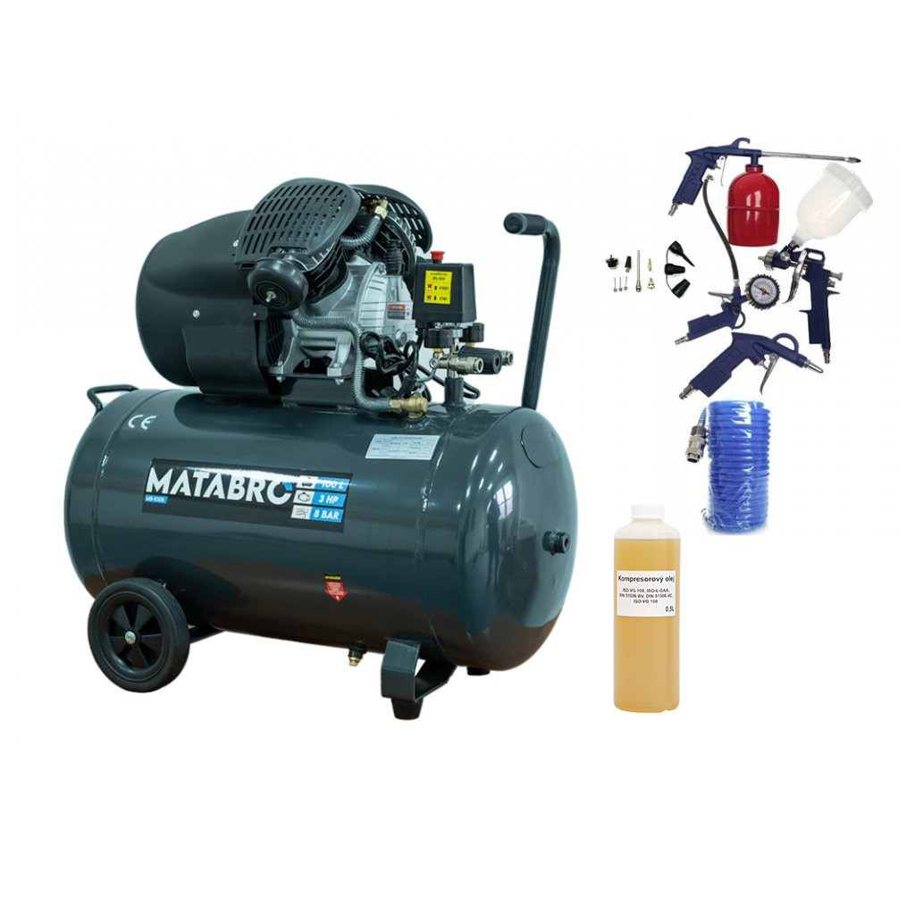 E-shop SETMB-K108, Olejový kompresor 100l, 230V s príslušenstvom | 3500W | Matabro SETMB-K108