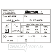 Sherman zváračka MIG 130F (len pre trubičkové drôty) + horák + káble + štít + kladivo + kukla + drôt + magnet Náhľad