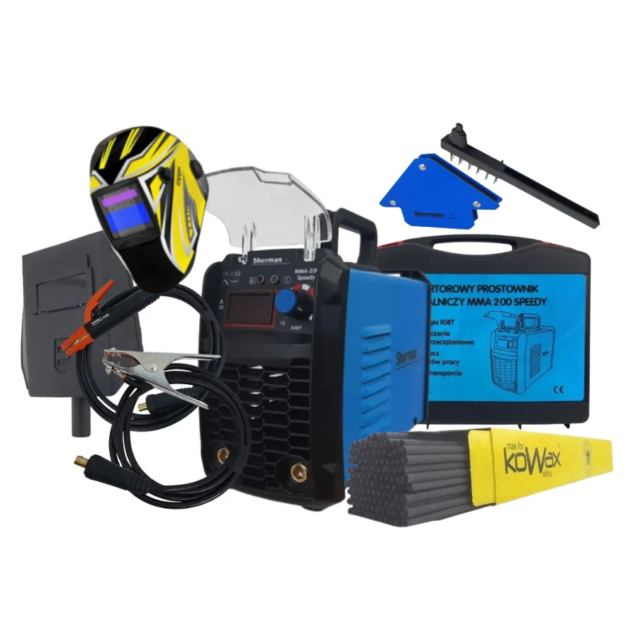 Sherman Zvárací Invertor MMA 200 Speedy + Kufor + Káble + Kefa + Kukla KWX3 + Elektródy 2,5mm + Magnet