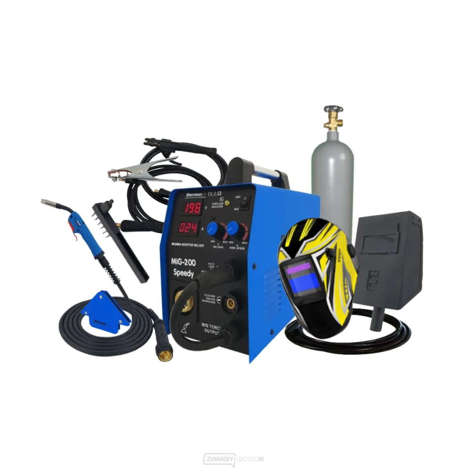 Sherman MIG 200 Speedy + horák + káble + magnet + kukla KWX3 + plná Fľaša CO2