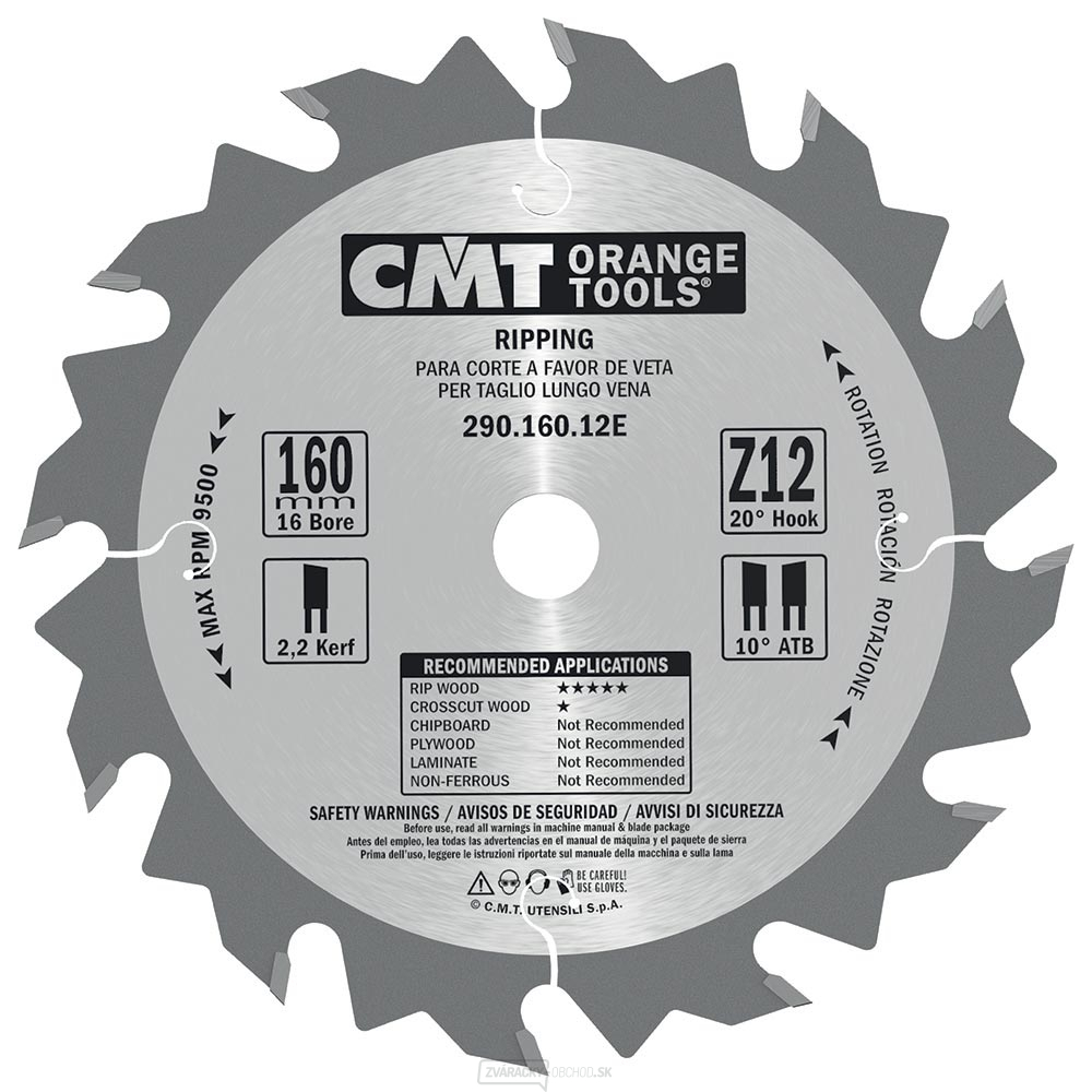 CMT Pílový kotúč pre elektronáradie, pozdĺžny rez - D160x16 Z12 HW