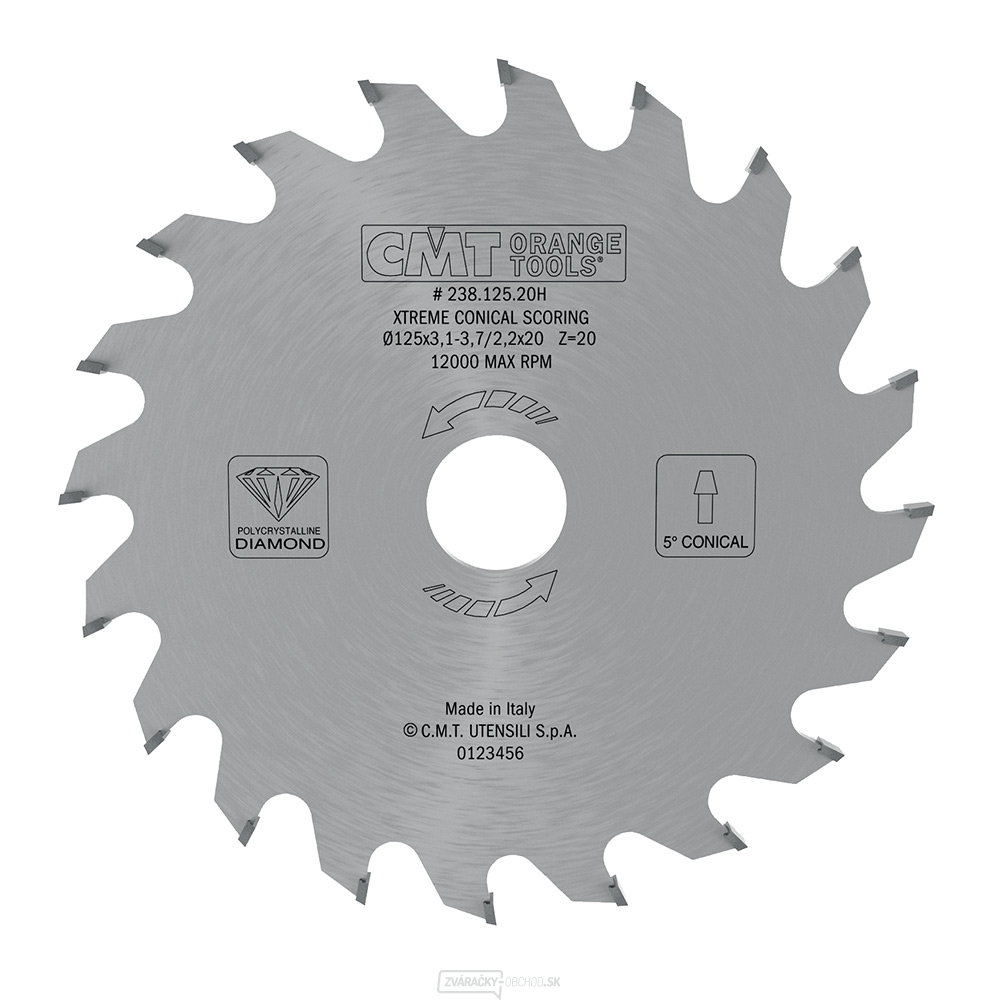 CMT Xtreme Diamantový predrezový kotúč kónický - D120x3,1-3,7 d20 Z20