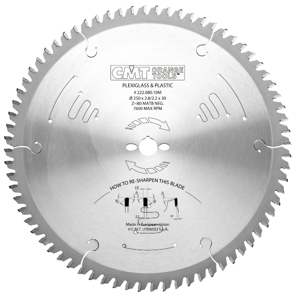 CMT Orange Tools CMT Pílový kotúč pre plávajúce podlahy, PVC, plexi - D250x2,8 d30 Z80 HW C22208010M