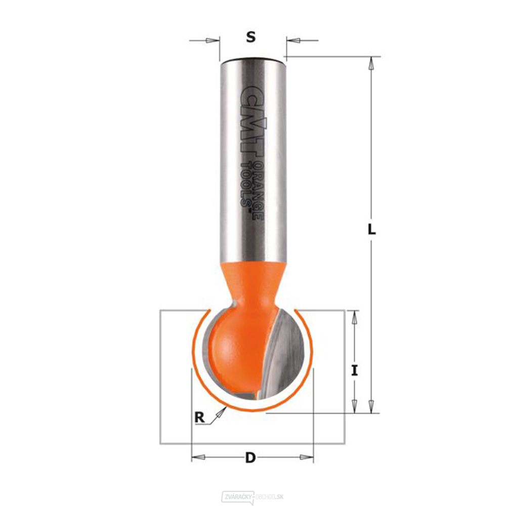 Guľová fréza CMT C968 s drážkami - R7,94 L15,88x14,2 L60,3 S=8