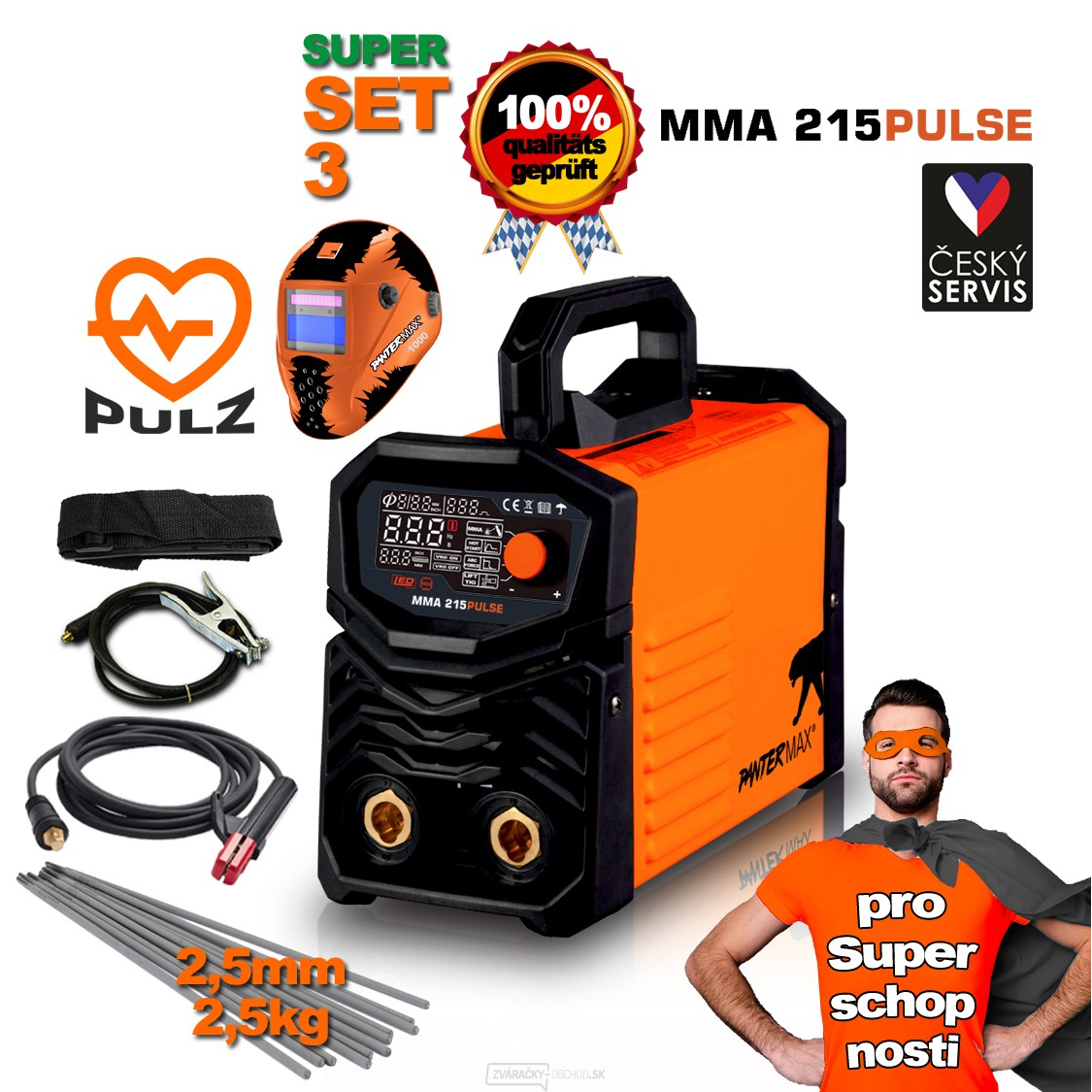 PANTERMAX MMA215pulzný invertor MMA/TIG zváračka SET 3 SUPER MOŽNOSTI Edition