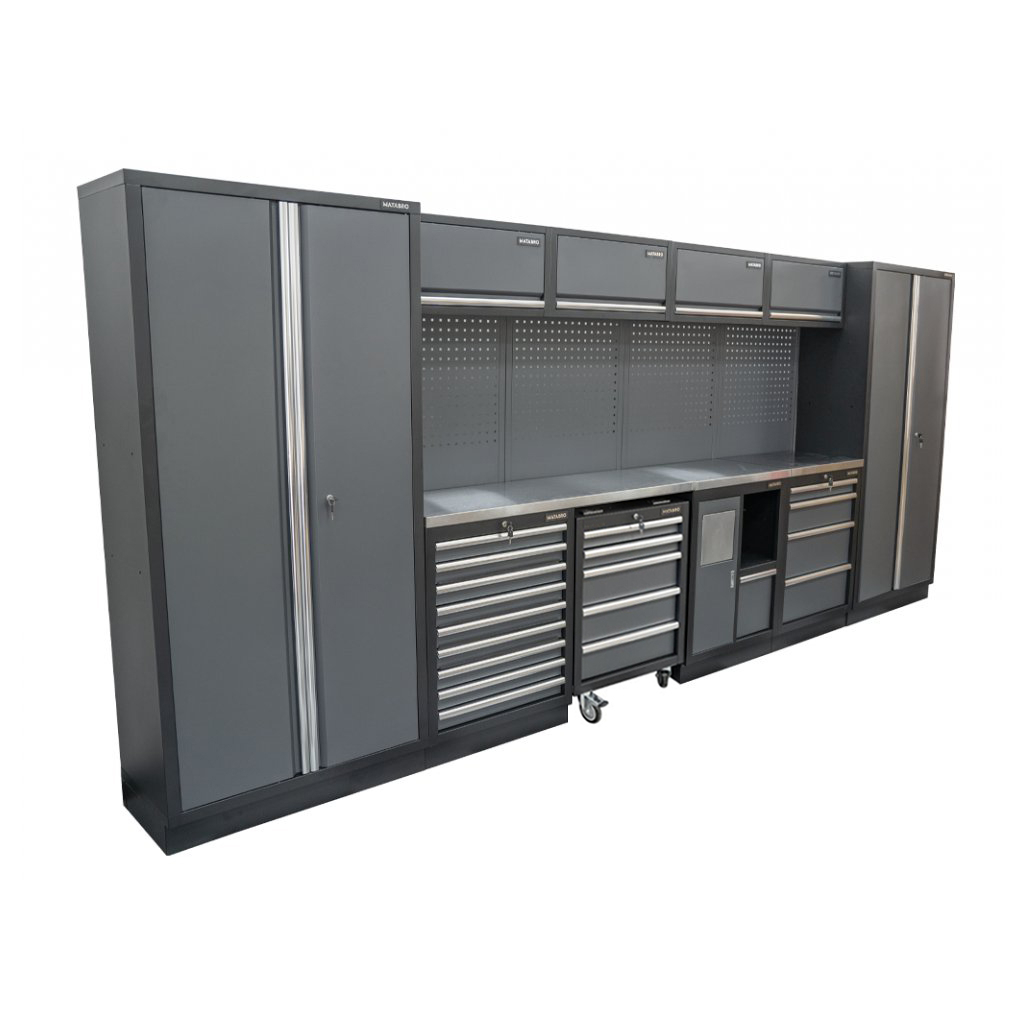 Matabro AKČNÝ SET Zostava 10 ks dielenského nábytku SET-CA01076 s nerezovou pracovnou doskou MB-TGW26S a MB-TGW80S SET-CA01076