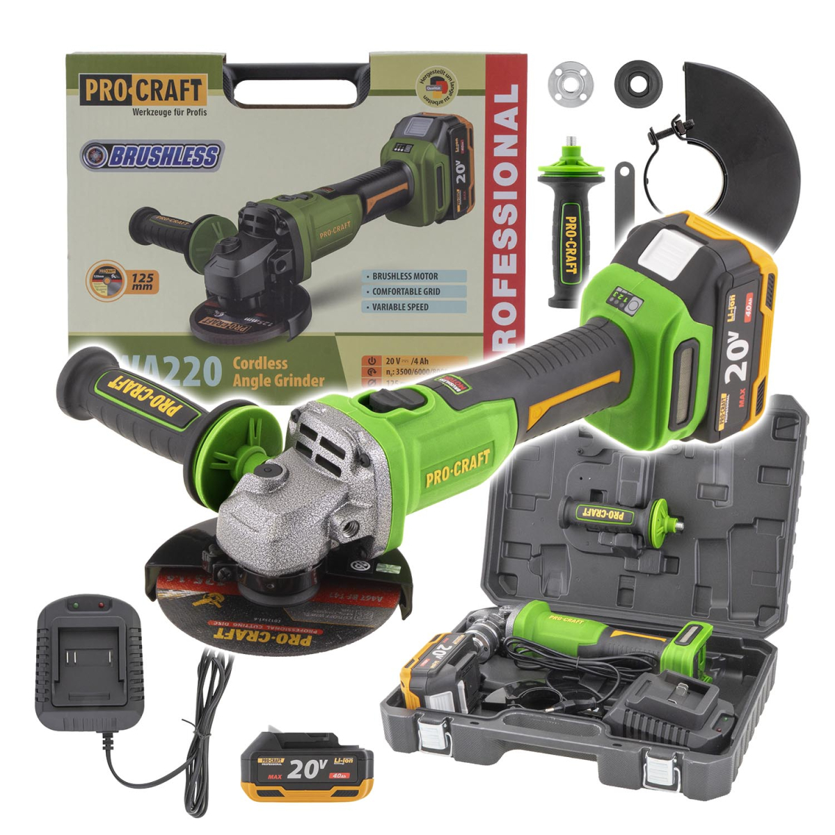 Aku uhlová brúska Procraft PWА220 | PWA220 PWA220