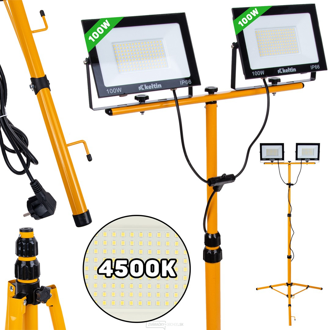 2x100W LED svetlomet s teleskopickým stojanom a káblom - neutrálna biela farba 4500K (1)