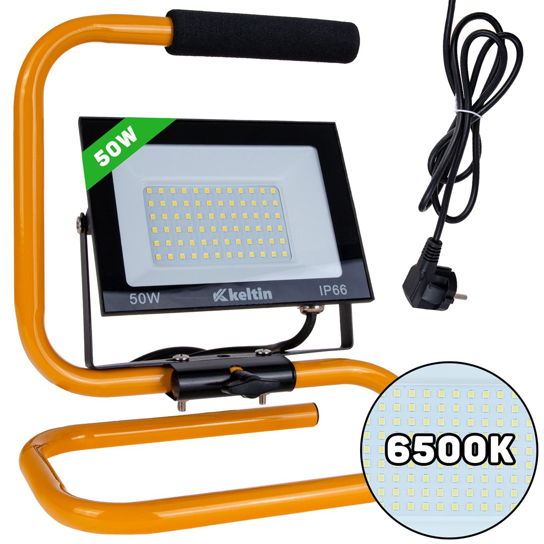 50W LED svetlomet s konštrukčným stojanom a káblom - studená biela farba 6500K (10)