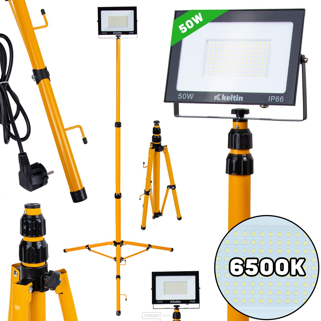 50W LED svetlomet s teleskopickým stojanom a káblom - studená biela farba 6500K (1)