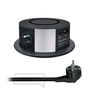 Solight 3z + USB A + C 20W PD, Wireless 10W, výsuvný blok zásuviek, 2m, čierny gallery main image