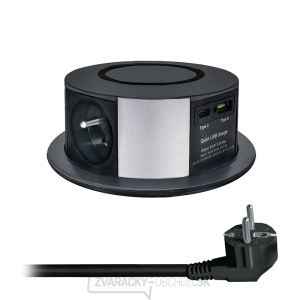 Solight 3z + USB A + C 20W PD, Wireless 10W, výsuvný blok zásuviek, 2m, čierny gallery main image