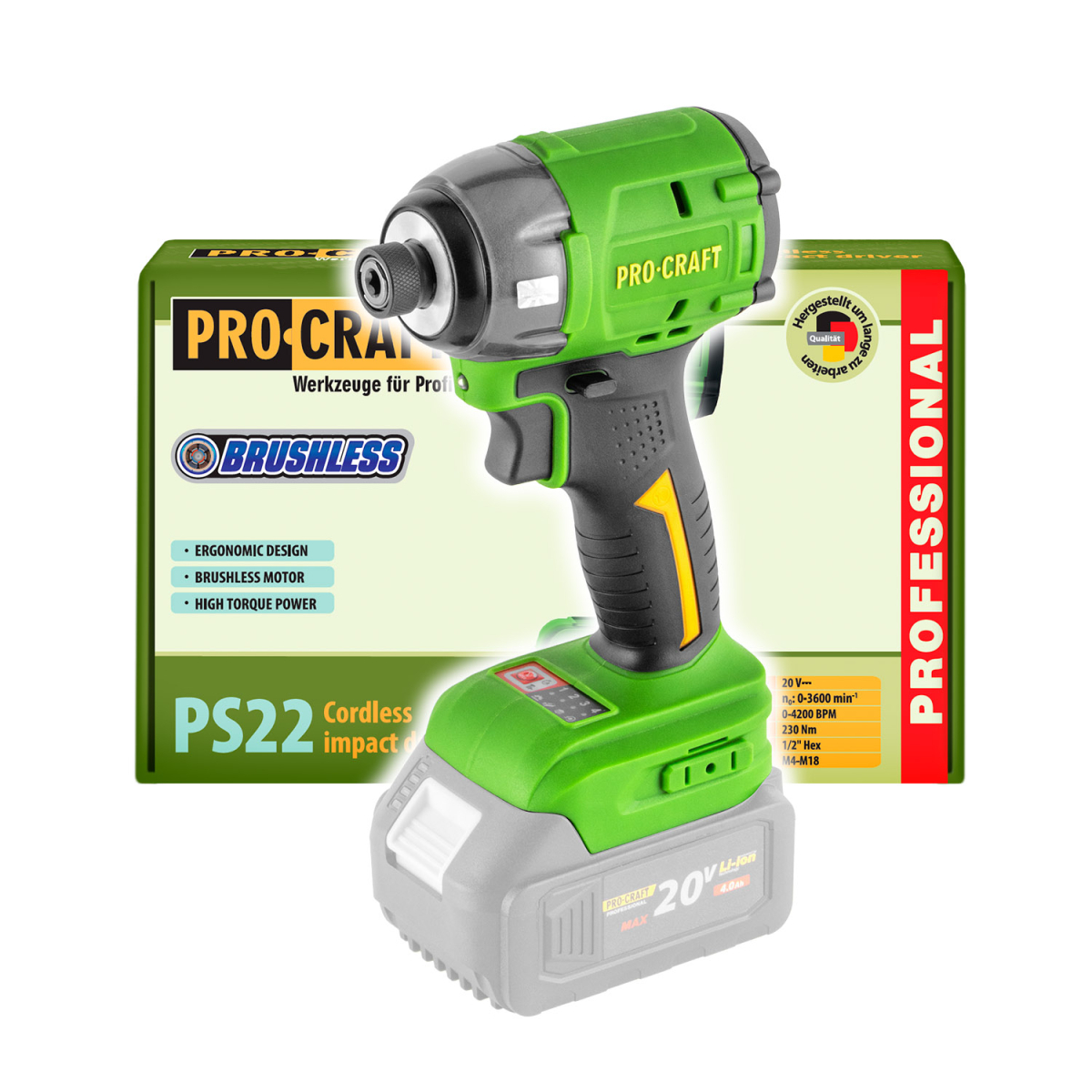 Aku rázový uťahovák Procraft PS22bb (bez batérie a nabíjačky) | PS22bb PS22bb