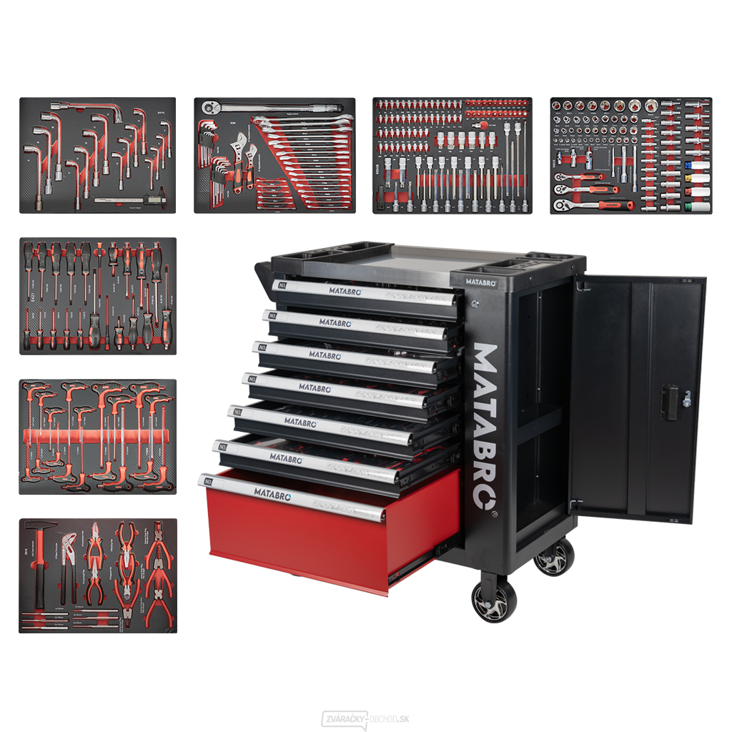 Dielenský vozík s náradím | 7 zásuviek | 299 ks Matabro MB-TC04