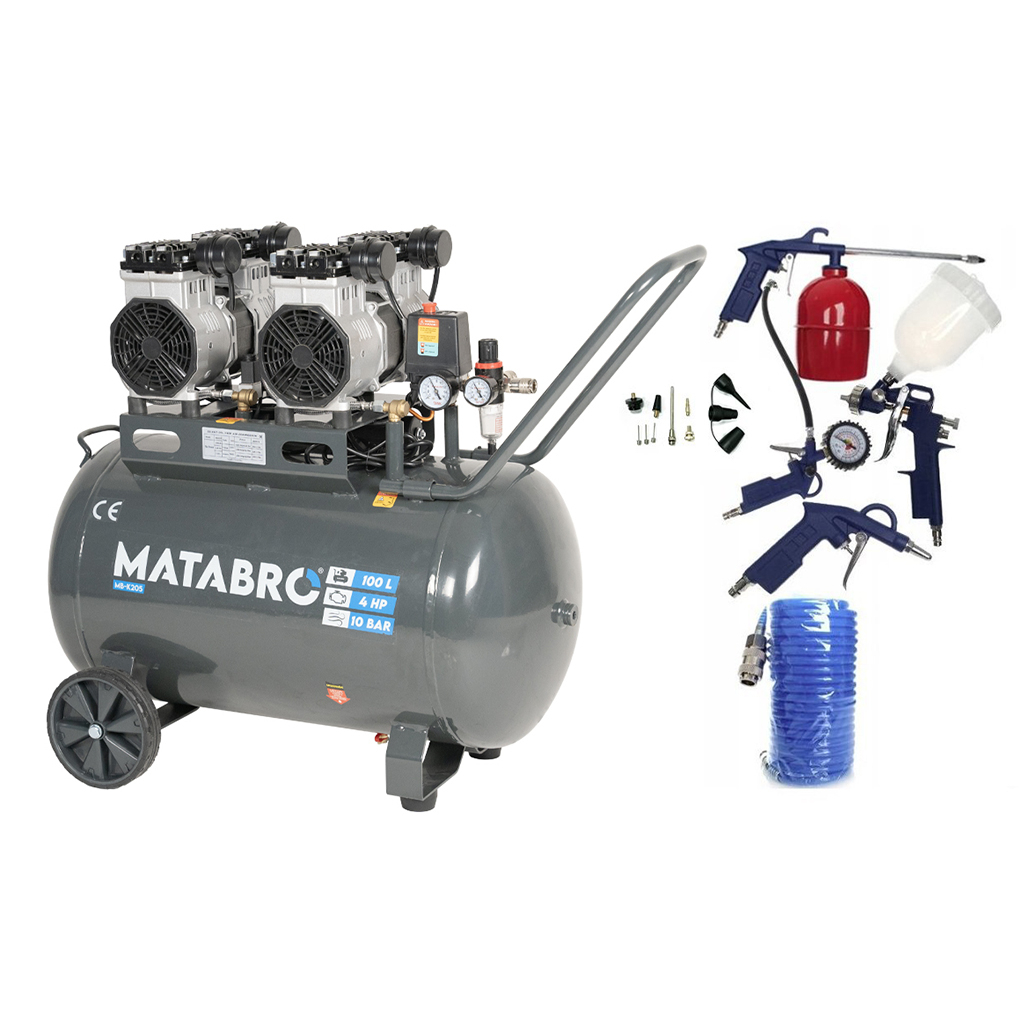 AKCIOVÁ SET SETMB-K205, Bezolejový kompresor 100l, 230V, 4 piesty s príslušenstvom| 4000W | Matabro