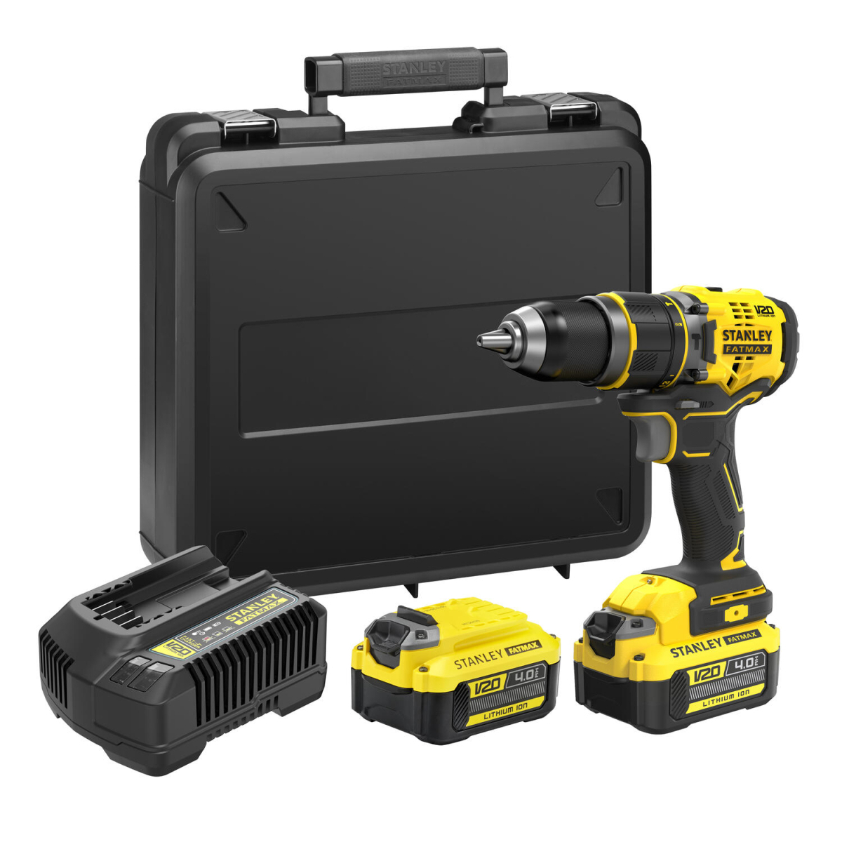 Aku vŕtačka s príklepom Stanley V20, 2 x 4.0Ah, kitbox
