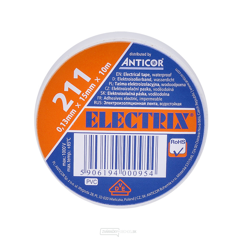 Izolačná páska, 15mm x 0,13mm x 10m, biela