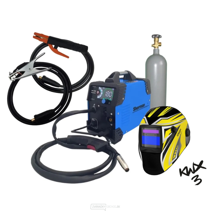 Invertorová zváračka Sherman MIG 180 Easywork + Horák + Káble + kukla KWX3 + magnet + Plná fľaša CO2