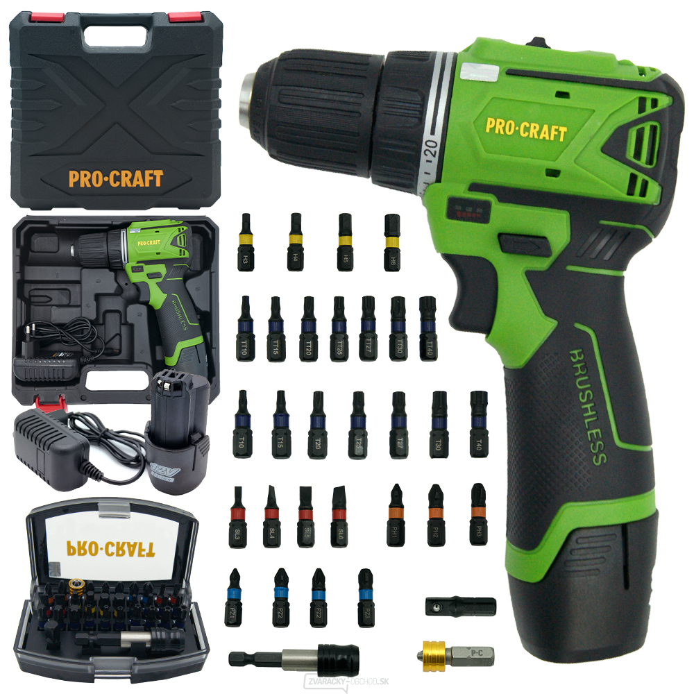 Akumulátorová vŕtačka Procraft SPA12BL so sadou vrtákov BS-32 | SPA12BL/BS-32