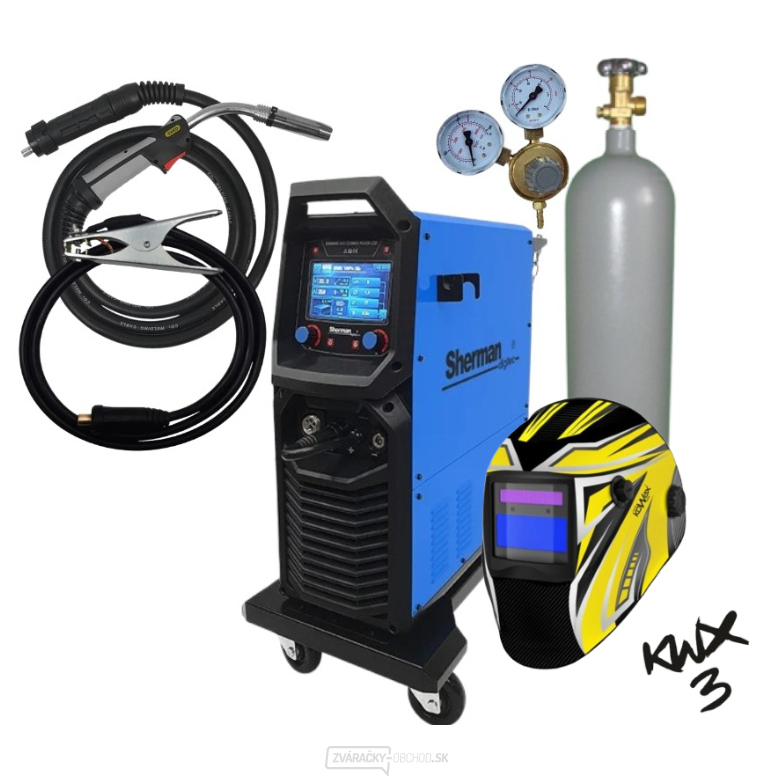 Synergický invertorový zvárací stroj DIGIMIG 351 COMBO PULSE LCD + Horák + Káble + Kukla + plná Fľaša Co2