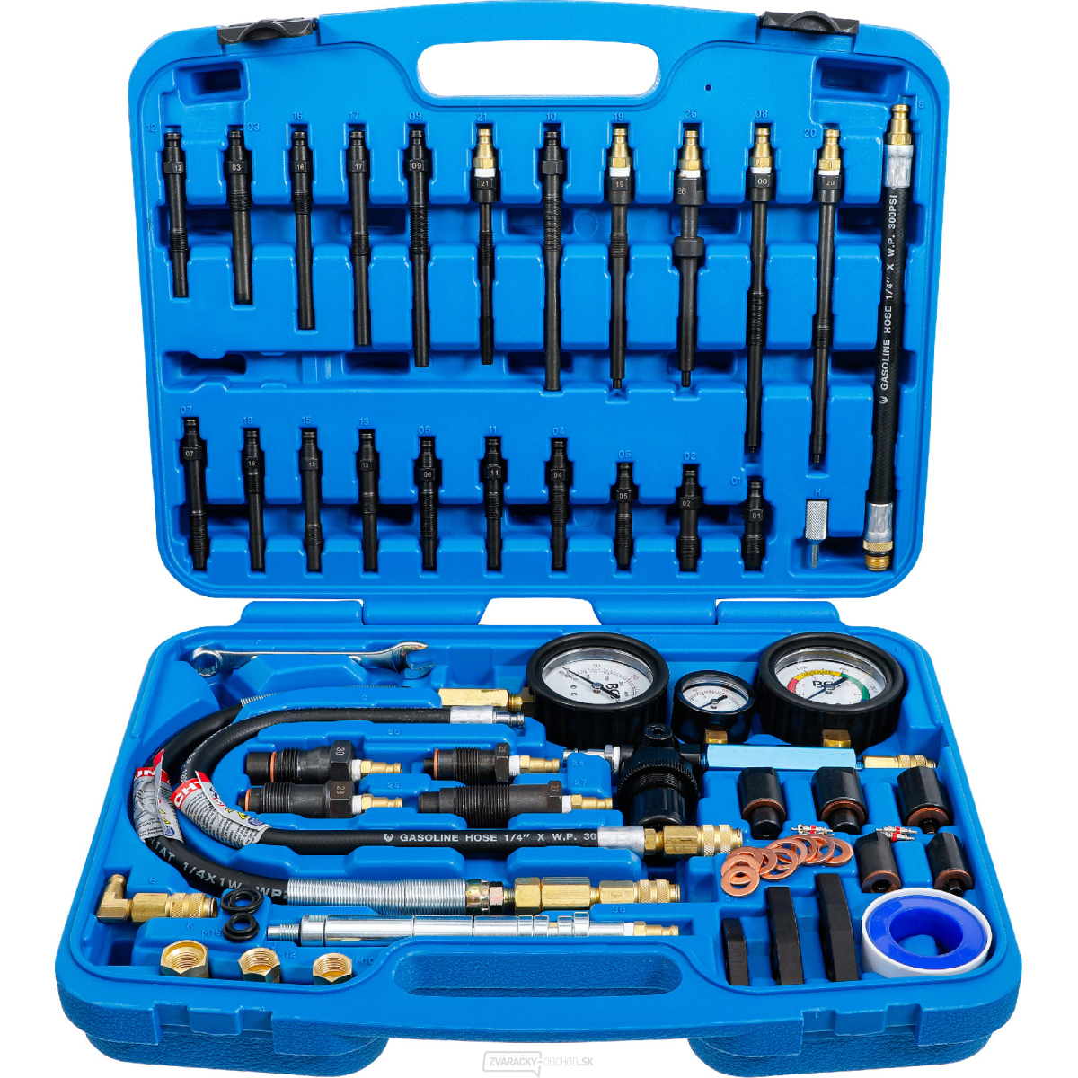 Súprava testera pre skúšku kompresie a úniku tlaku pre benzínové a naftové motory BGS 8401