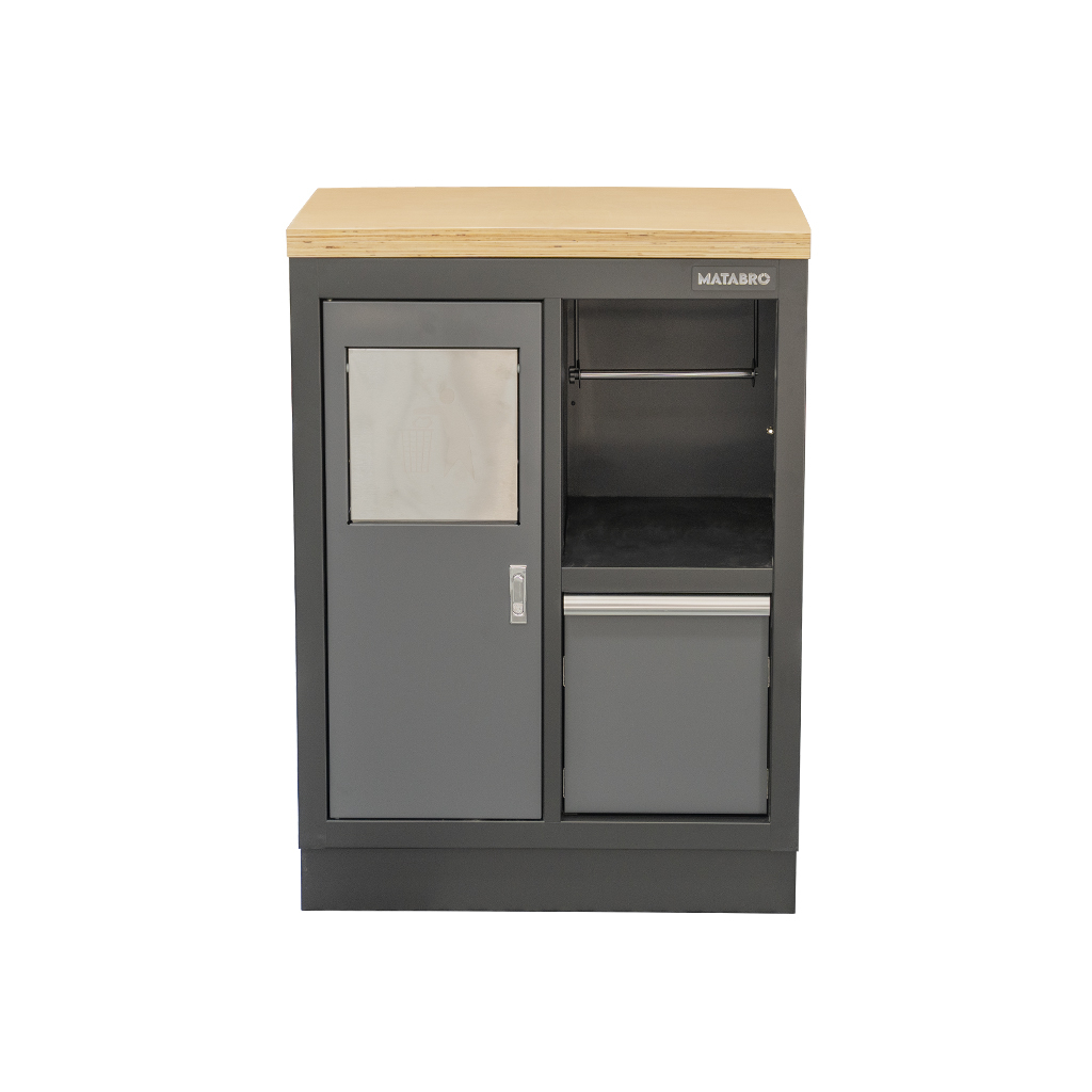 Dielenská skrinka s drevenou pracovnou doskou Matabro SET-CA01066 | na odpadky | 680x465x950 mm
