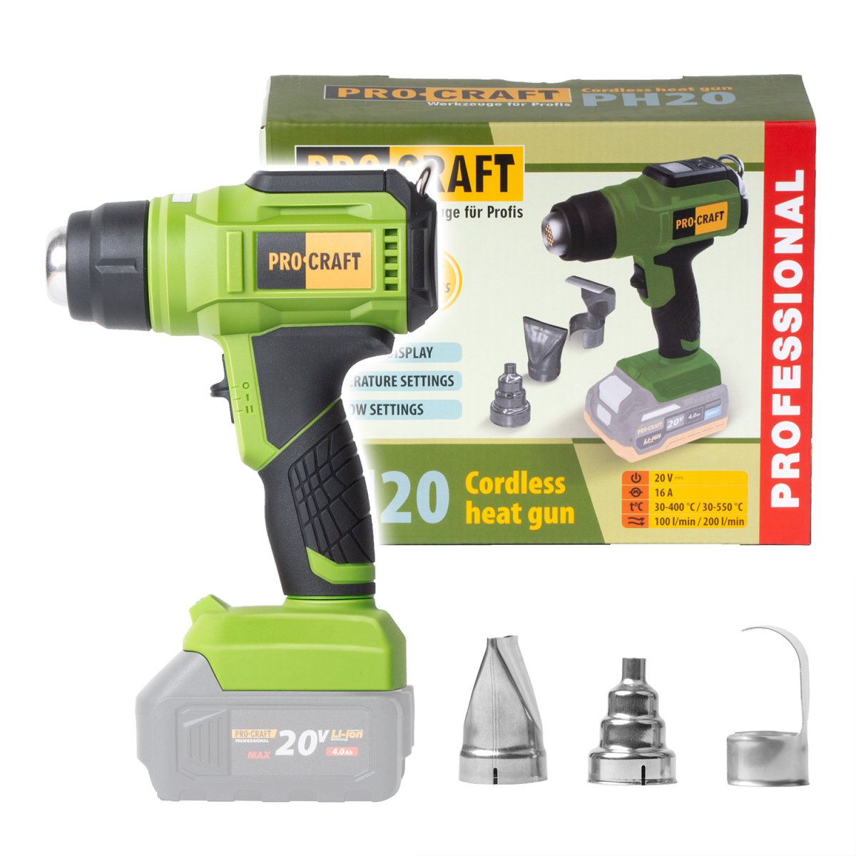 Aku pištoľ teplovzdušná Procraft PH20bb (bez batérie a nabíjačky) | PH20bb PH20bb