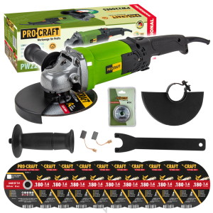 Uhlová brúska Procraft PW2200ES + rýchloupínacia matica RM14, 10x rezný kotúč CD180x1,6 | SPW2200ES/CD180x1,6/RM14 Uhlová brúska Procraft PW2200ES + rýchloupínacia matica RM14, 10x rezný kotúč CD180x1,6 | SPW2200ES/CD180x1,6/RM14 gallery main image