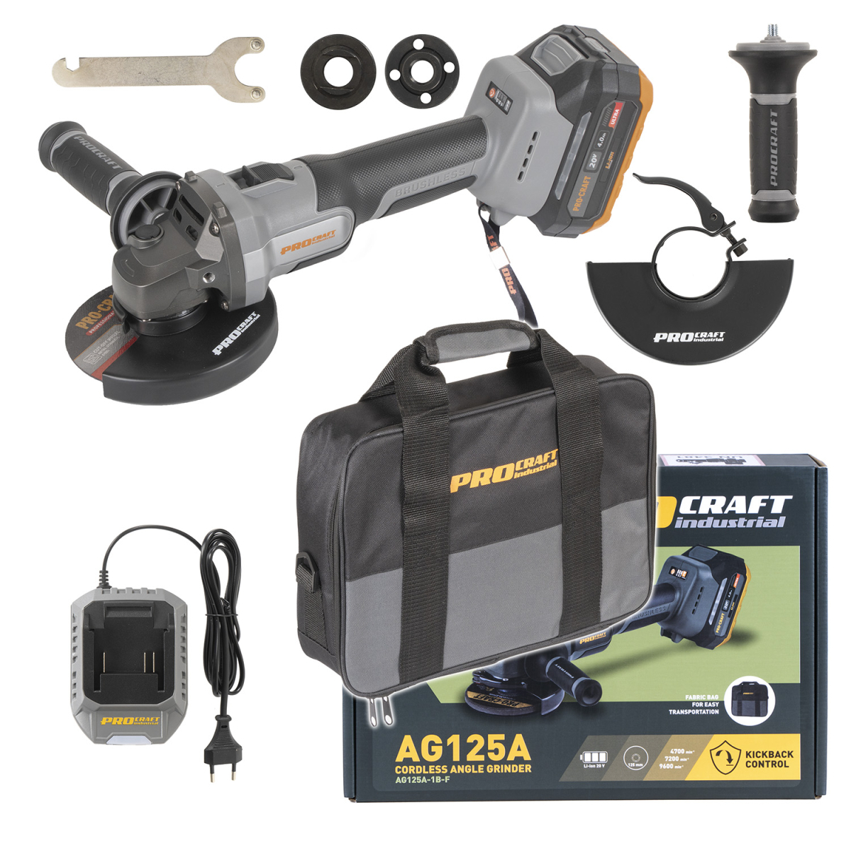 E-shop Aku uhlová brúska Procraft Industrial AG125A-1B-F (Taška) | AG125A-1B-F AG125A-1B-F