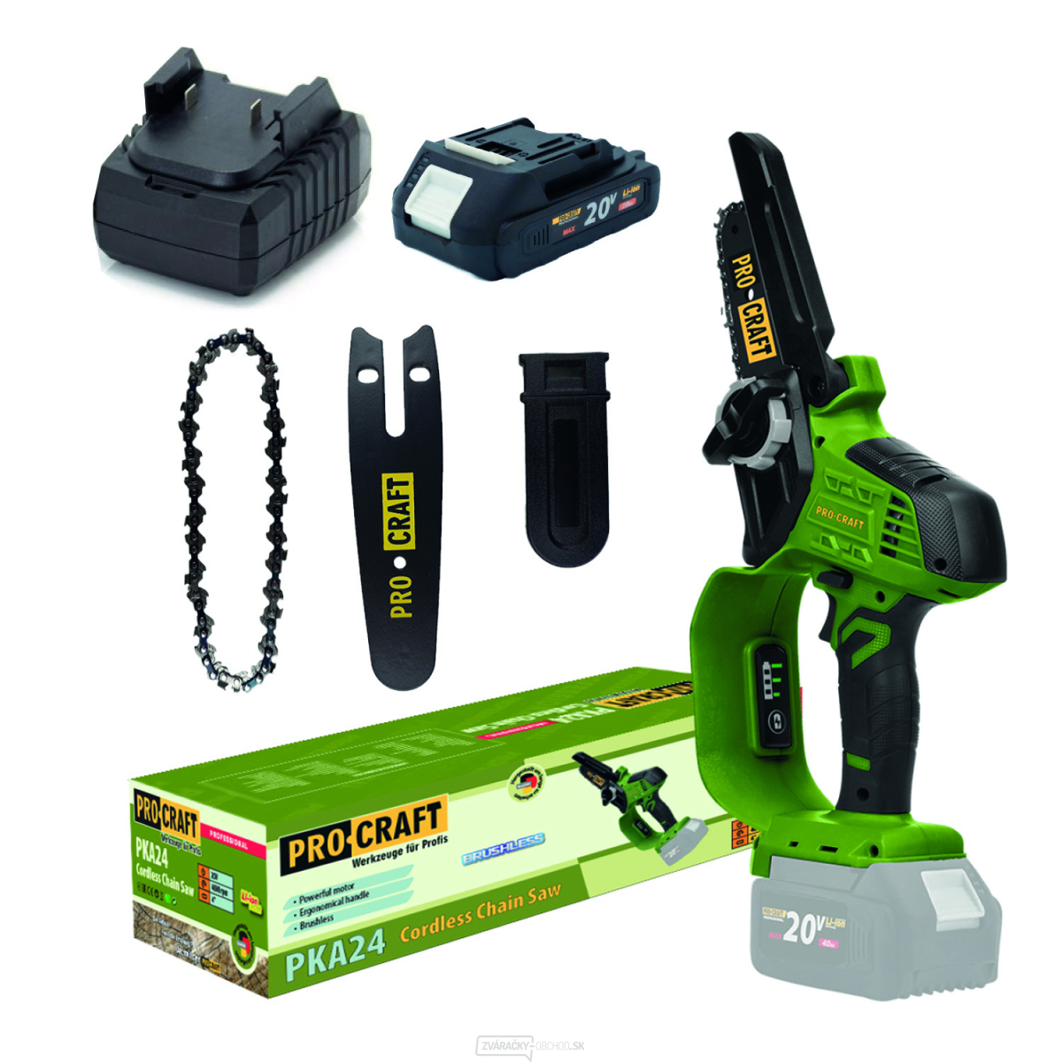 Aku reťazová píla PKA24 sada s batériou 20V 2Ah a nabíjačkou | SPKA24/20-1/20-2A