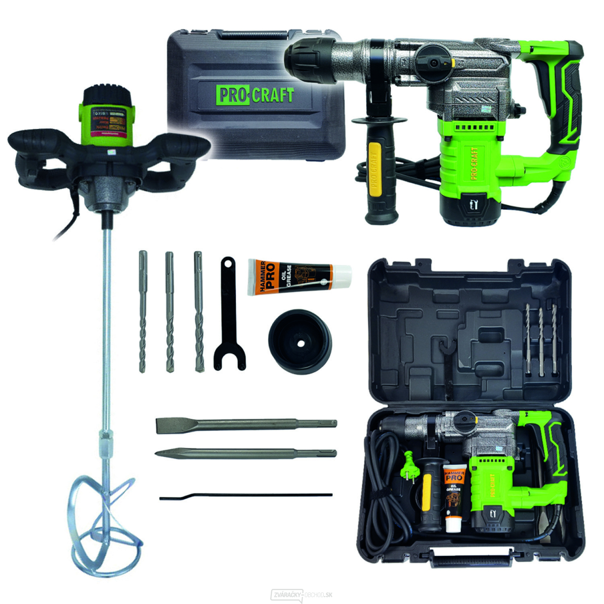Kombinované vŕtacie a sekacie kladivo Procraft BH1300 a miešačka PMM2000 | SBH1300/PMM2000