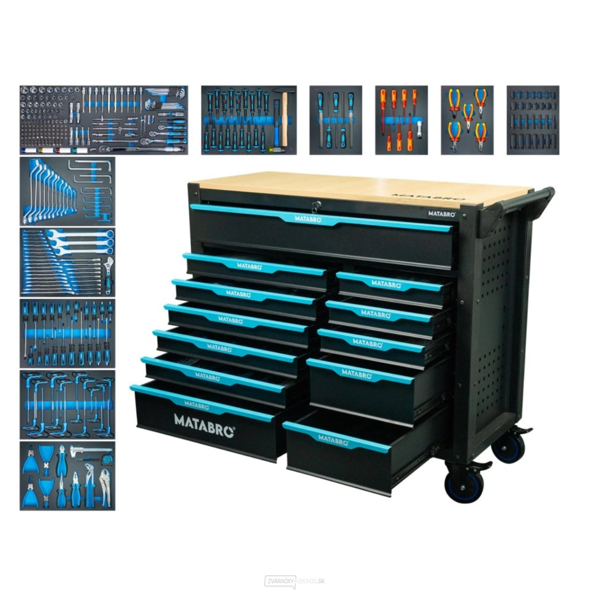 Dielenský vozík s náradím | 12 zásuviek | Modrý Matabro MB-TC06 | 360 ks Dielenský vozík s náradím | 12 zásuviek | Modrý Matabro MB-TC06 | 360 ks gallery main image