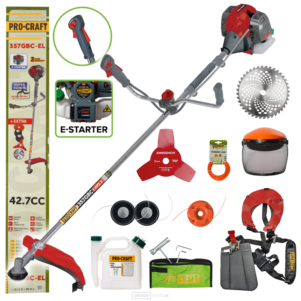 Benzínový krovinorez s elektrickým štartovaním Procraft 357GBC-EL | 357GBC-EL
