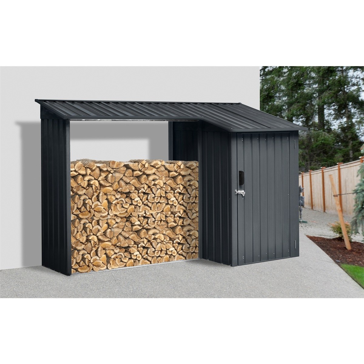 Riwall PRO RMWS 3x9 Anthracite prístrešok na drevo s kôlňou 2,7 x 1,6 ms pultovou strechou antracit