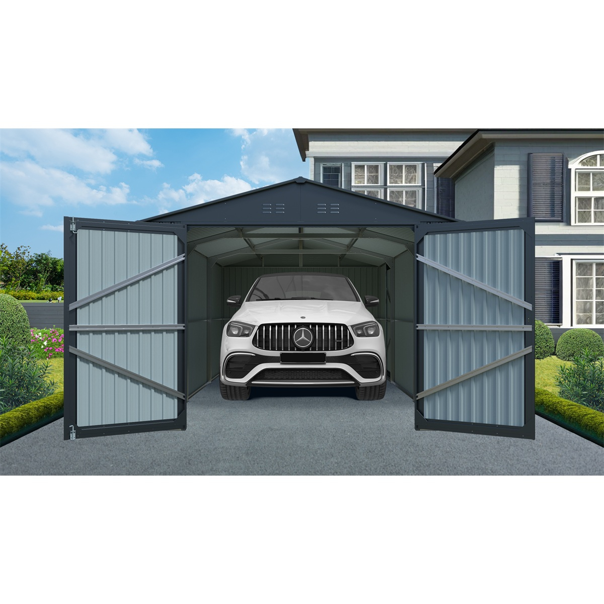 Riwall PRO RMCG 20x10 Anthracite kovová garáž 3 x 6 m so sedlovou strechou Antracit Náhľad