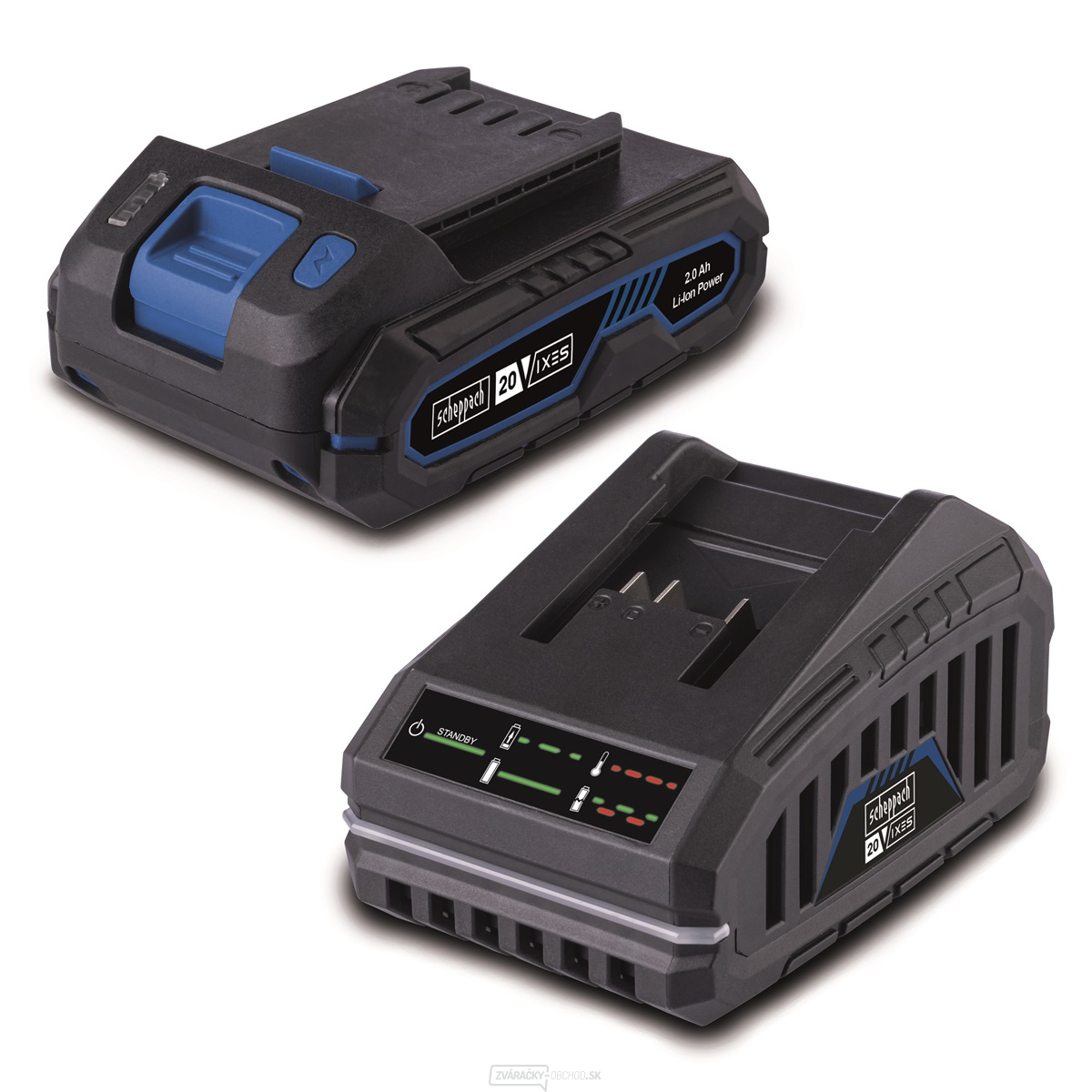 Scheppach SBSK2.0 20 V set nabíjačky 2,4 A a lítium-iónové batérie 2 Ah
